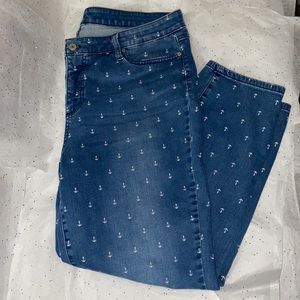 Talbots Anchor Print Slim Ankle Jeans Size 16